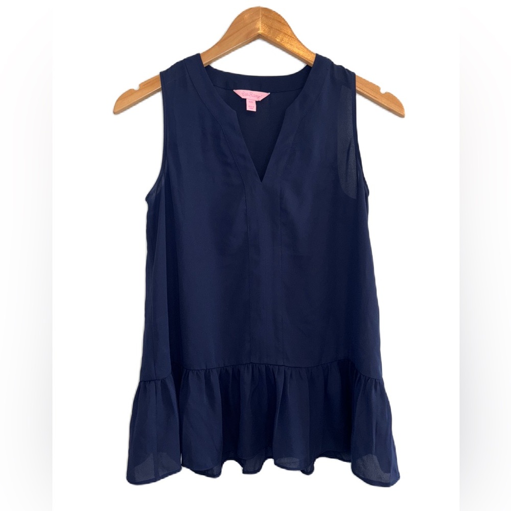 Lilly Pulitzer Navy Gramercy Peplum Top Size XXS